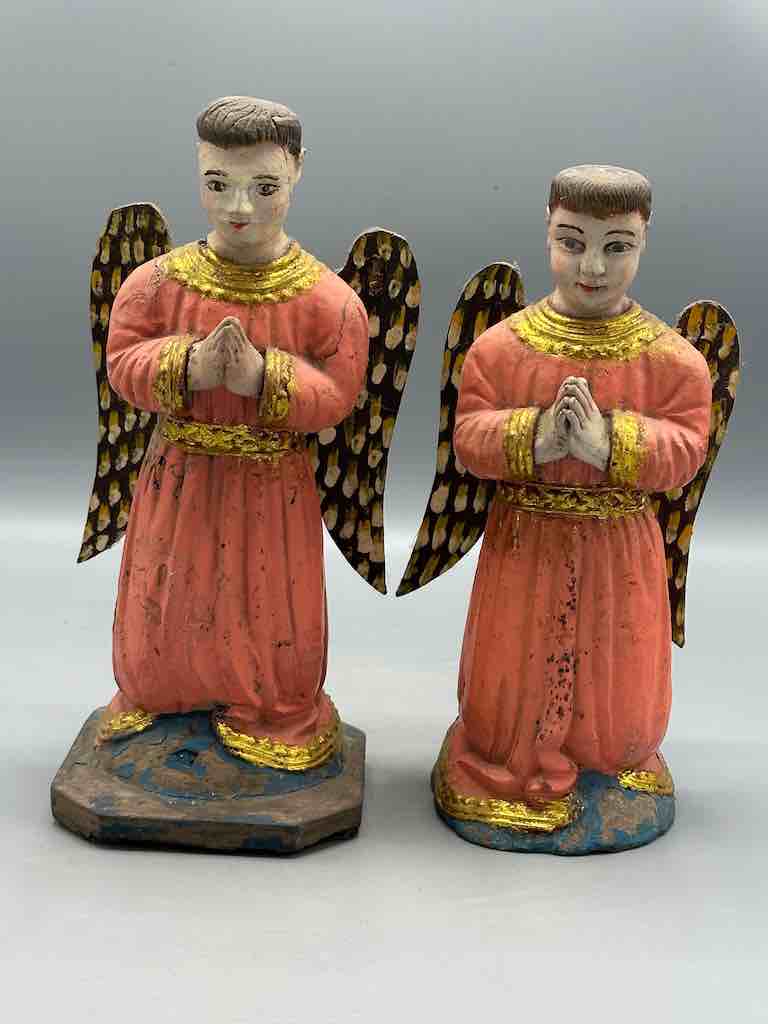 Antique Vietnamese Catholic Saint Figure Pair of Angels