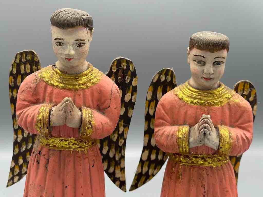 Antique Vietnamese Catholic Saint Figure Pair of Angels