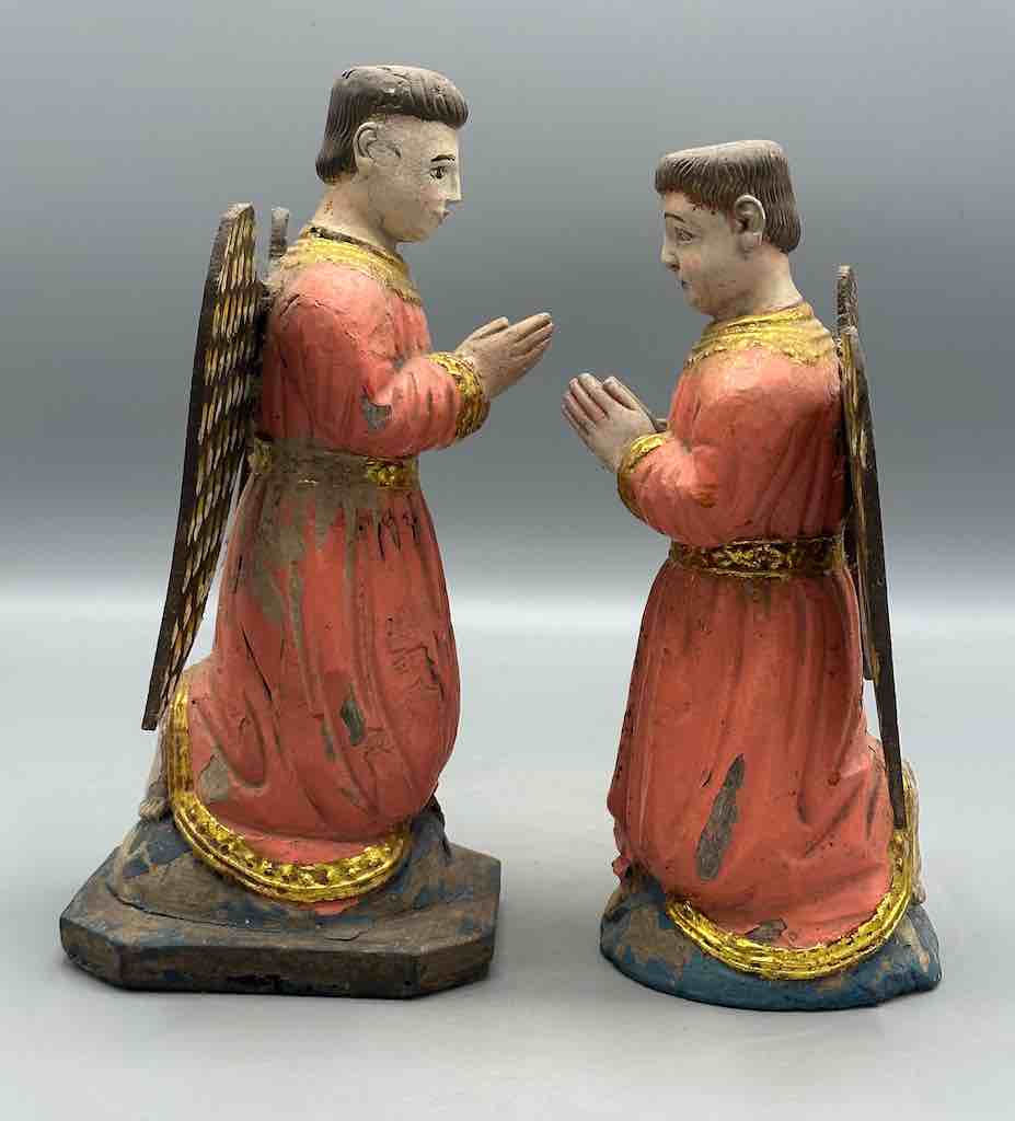 Antique Vietnamese Catholic Saint Figure Pair of Angels