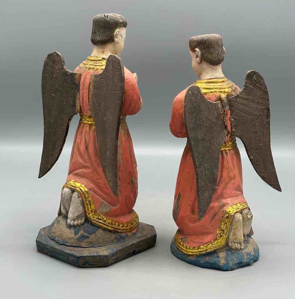 Antique Vietnamese Catholic Saint Figure Pair of Angels