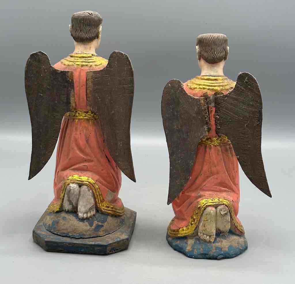 Antique Vietnamese Catholic Saint Figure Pair of Angels