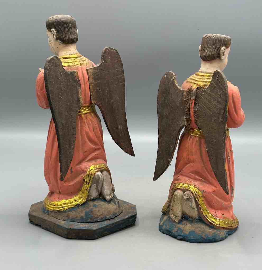 Antique Vietnamese Catholic Saint Figure Pair of Angels