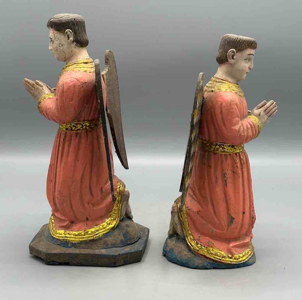 Antique Vietnamese Catholic Saint Figure Pair of Angels