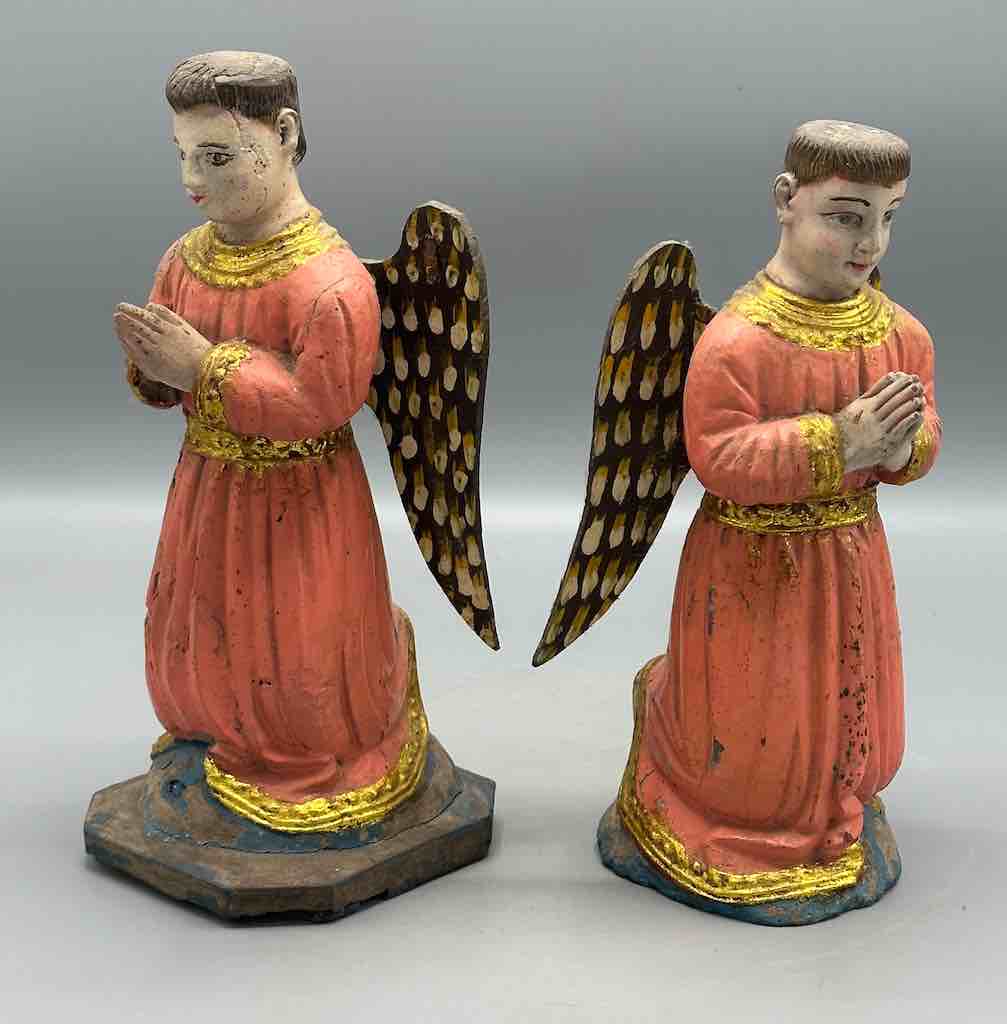 Antique Vietnamese Catholic Saint Figure Pair of Angels