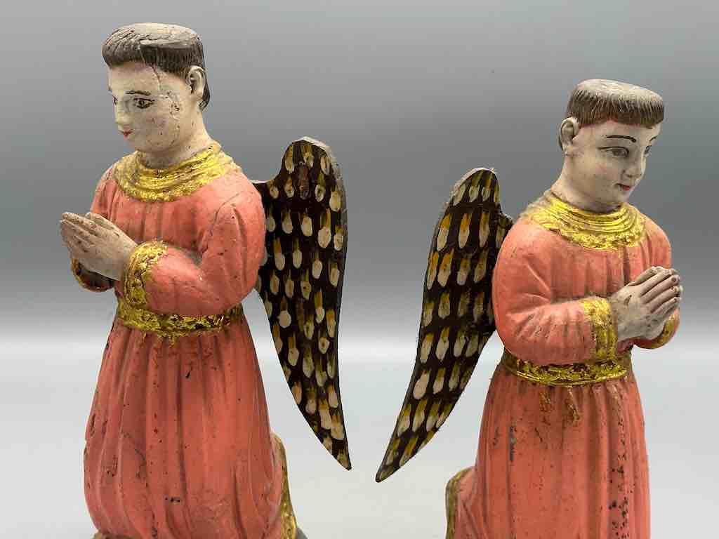 Antique Vietnamese Catholic Saint Figure Pair of Angels