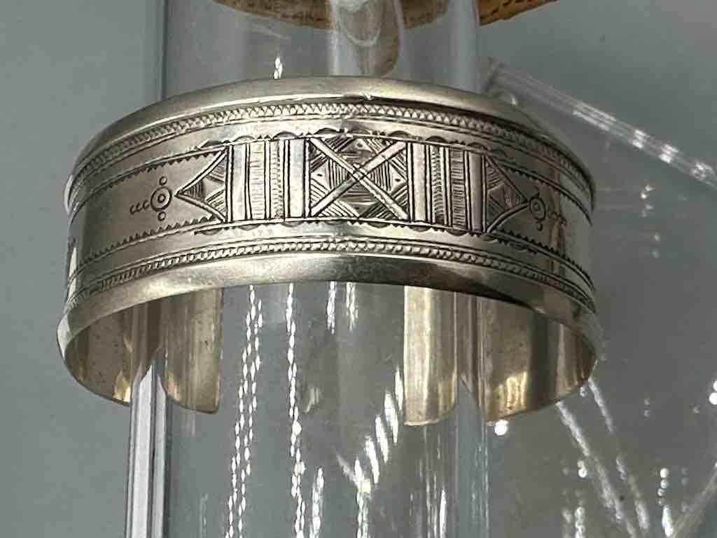 Unique Wide Tuareg Silver Etched-Design Bracelet - Niger