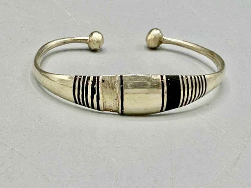 Small Wide Tuareg Coin Silver Inlaid Bracelet - Imperfect