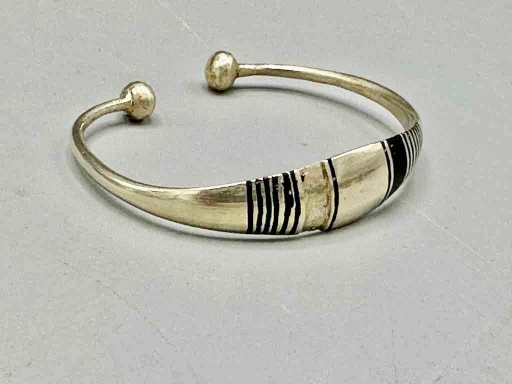 Small Wide Tuareg Coin Silver Inlaid Bracelet - Imperfect