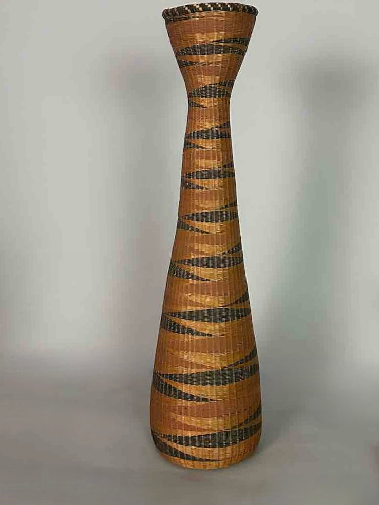 Tutsi Decor Very Detailed Weave Tall Slender Basket - Rwanda