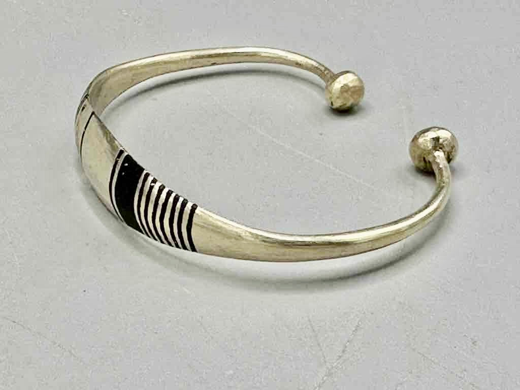 Small Wide Tuareg Coin Silver Inlaid Bracelet - Imperfect