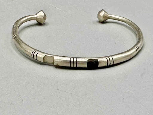 Small Rounded Tuareg Coin Silver Inlaid Bracelet - Imperfect