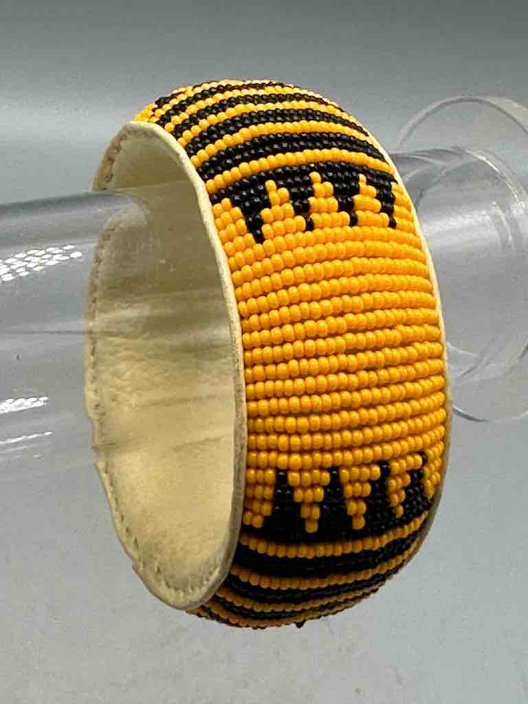 2-Color ZigZag Stripes Design Wide Beaded Leather Bracelet - Mali