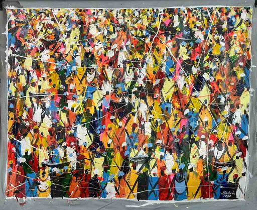 Crowd | Contemporary African Painting on Canvas Frameable Art | 36 x 28"