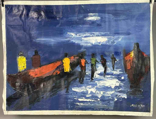 Moonlight | Contemporary African Painting on Canvas Frameable Art | 37 x 27"