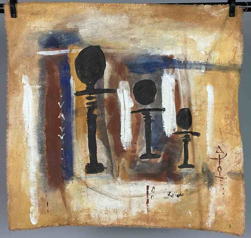3 Akwabas | Contemporary African Painting on Canvas Frameable Art | 21 x 20"