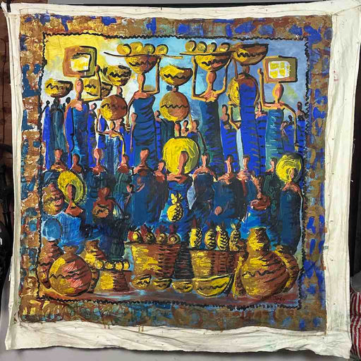Crowd of Stylized Market Women | Large Contemporary African Painting on Canvas Frameable Art | 46 x 46"