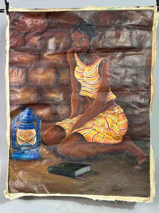 Seated Woman Alone | Large Contemporary African Painting on Canvas Frameable Art | 32 x 40"