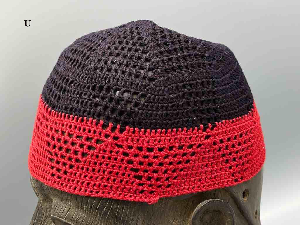 2-color 100% cotton crocheted kufi African men's hat