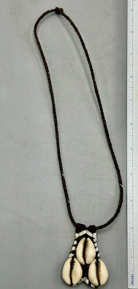 Triple Cowrie Shell Black Leather GriGri Pendant Necklace - Mali