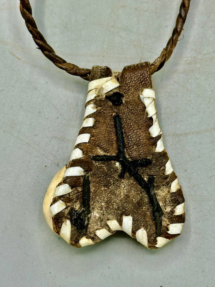 Triple Cowrie Shell Black Leather GriGri Pendant Necklace - Mali
