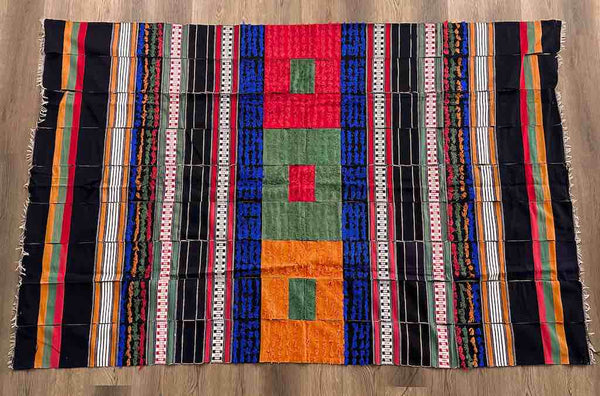 XL Blue, Green, Red Hausa African Unsewn Cotton Textile | 98 x 63"