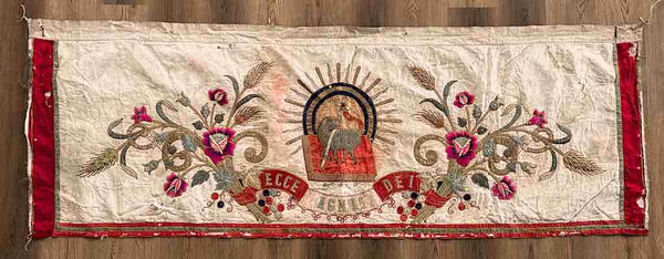Antique Vietnamese Catholic Lamb of God Design Authentic Ecclesiastical Cloth Altar Textile