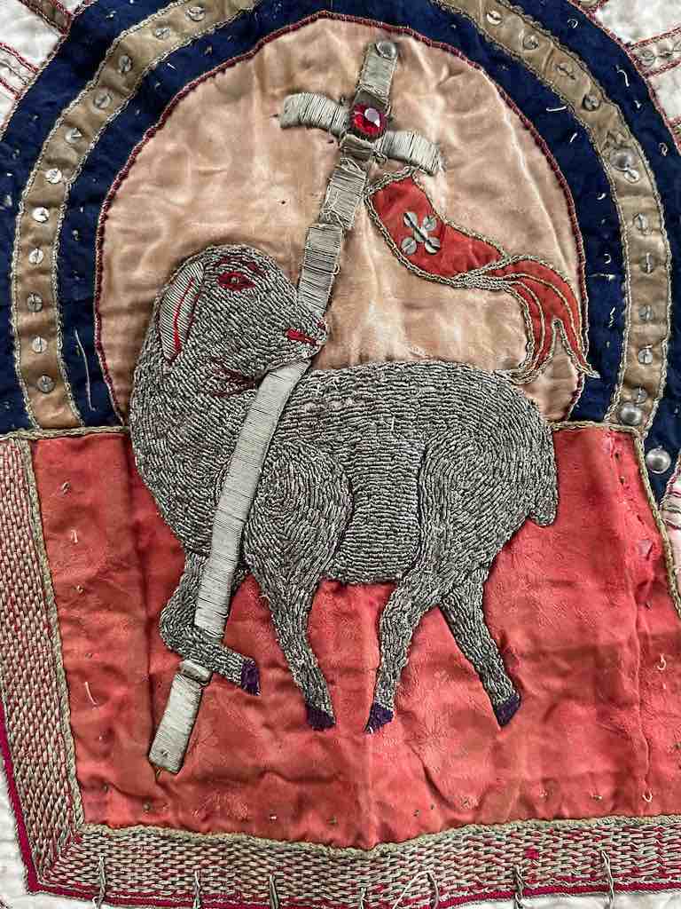 Antique Vietnamese Catholic Lamb of God Design Authentic Ecclesiastical Cloth Altar Textile