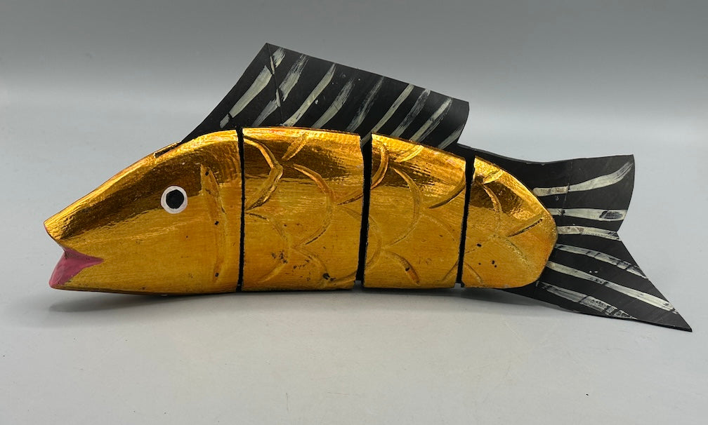 Vietnamese Wooden Fish Articulated Puppet Sculpture