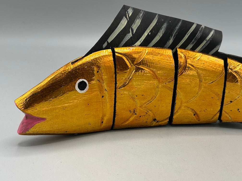 Vietnamese Wooden Fish Articulated Puppet Sculpture