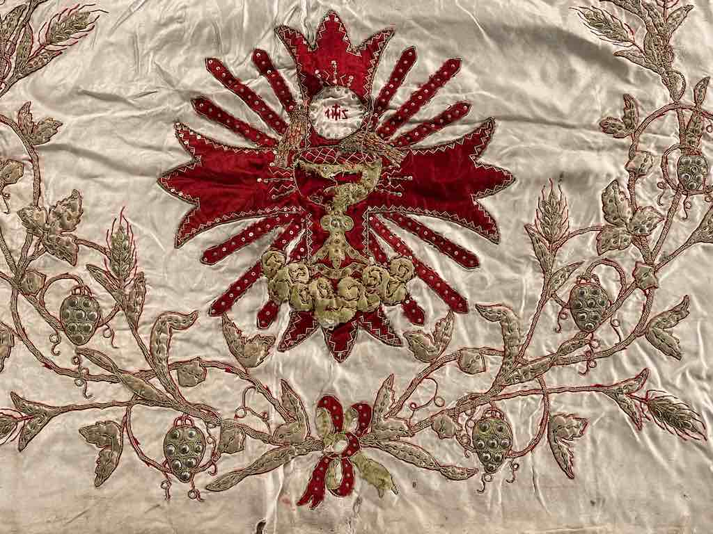 Antique Vietnamese Catholic Red Maltese Cross Design Authentic Ecclesiastical Cloth Altar Textile