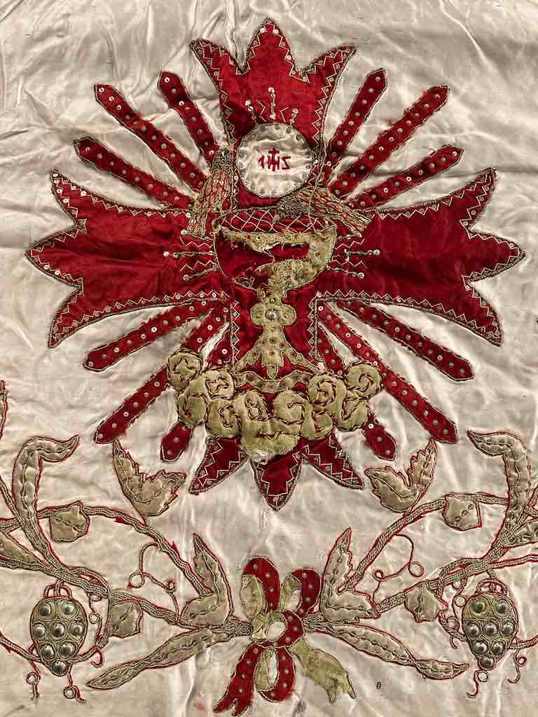 Antique Vietnamese Catholic Red Maltese Cross Design Authentic Ecclesiastical Cloth Altar Textile