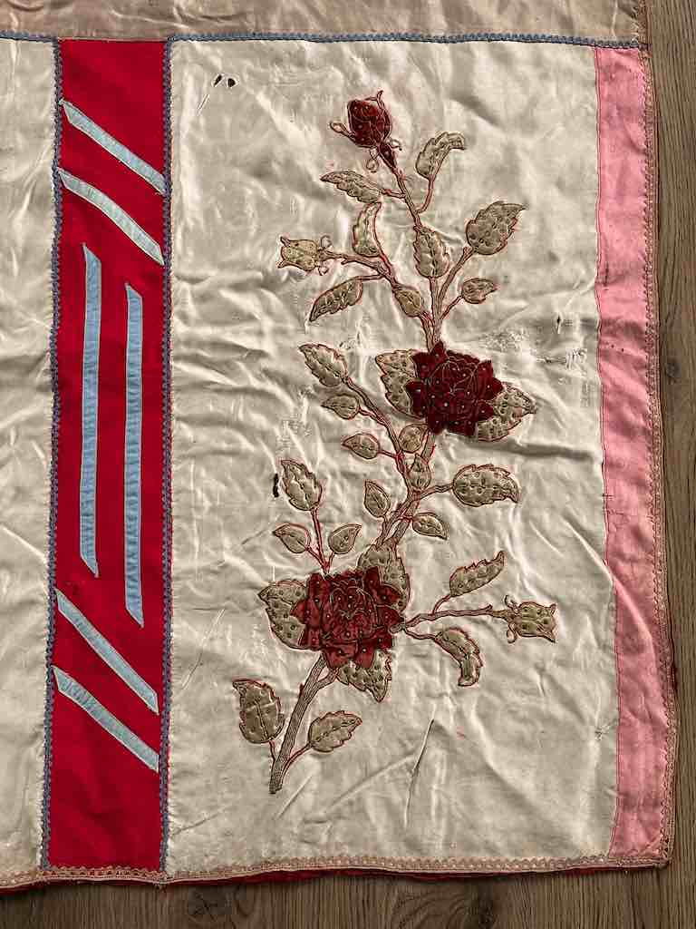 Antique Vietnamese Catholic Red Maltese Cross Design Authentic Ecclesiastical Cloth Altar Textile