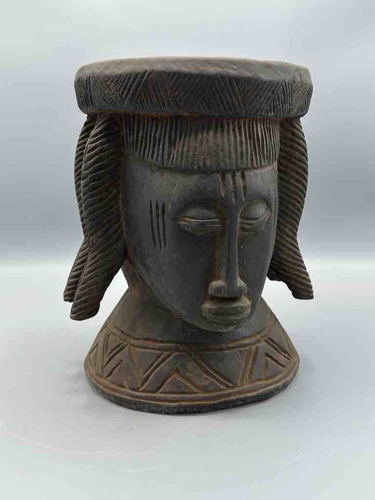 Baule Woman Head Motif Mortar - Mali