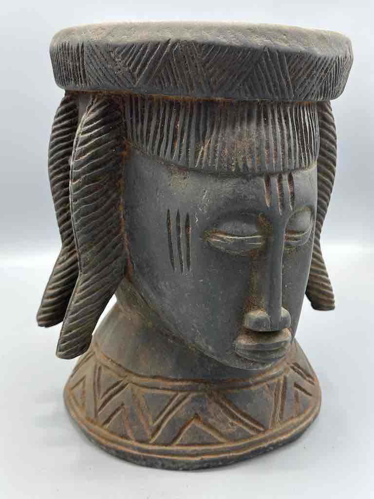 Baule Woman Head Motif Mortar - Mali