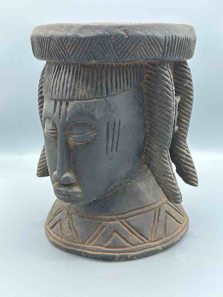 Baule Woman Head Motif Mortar - Mali