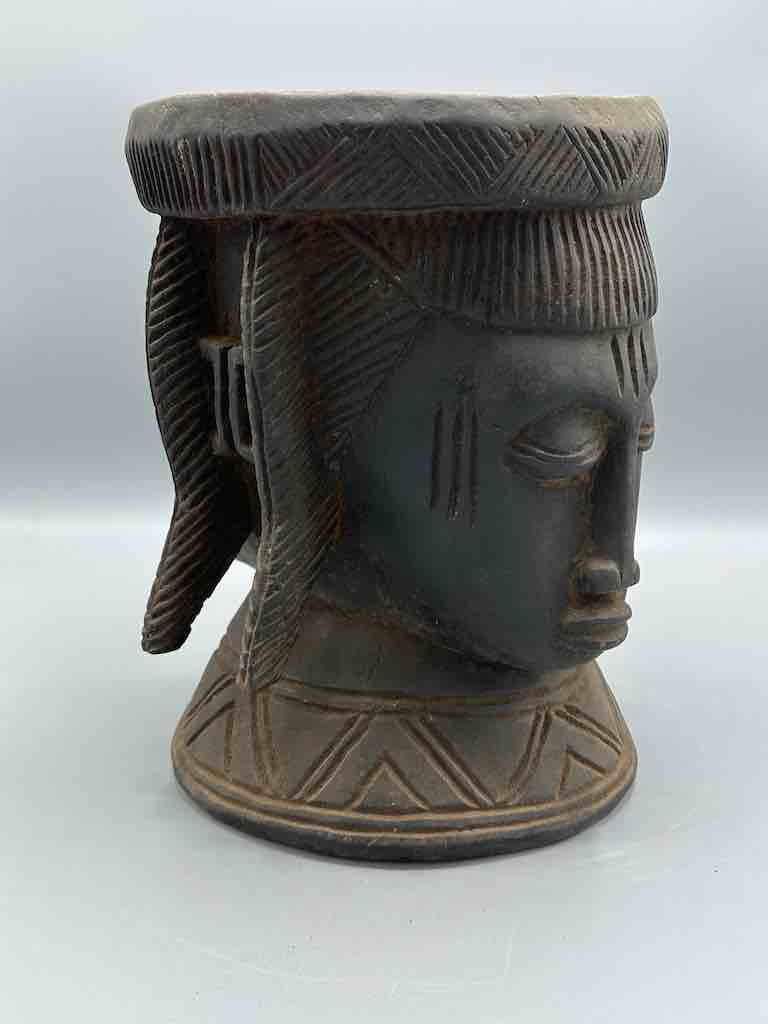 Baule Woman Head Motif Mortar - Mali