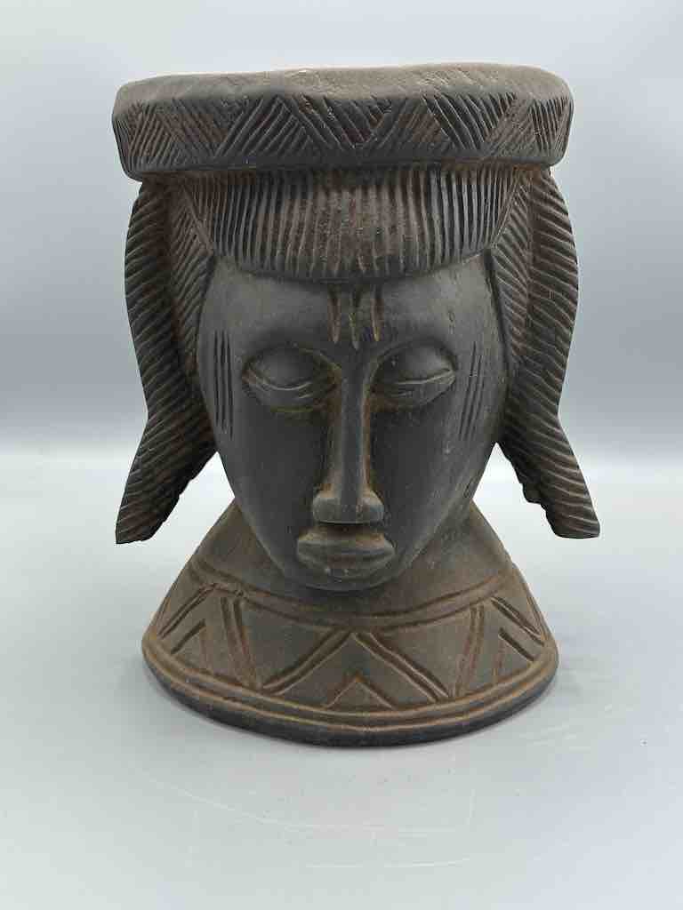 Baule Woman Head Motif Mortar - Mali