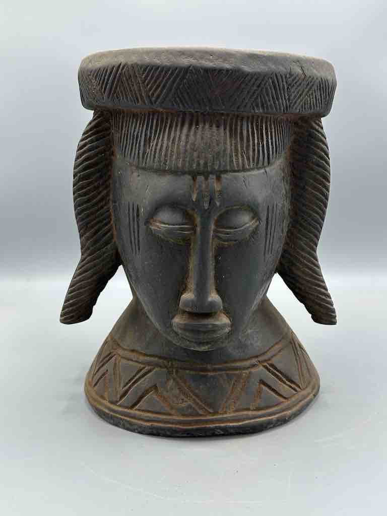 Baule Woman Head Motif Mortar - Mali