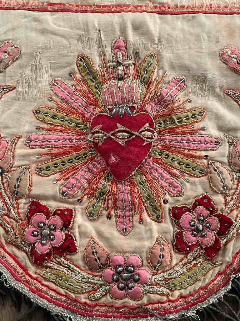 Antique Vietnamese Catholic Sacred Heart Design Authentic Ecclesiastical Cloth Altar Textile