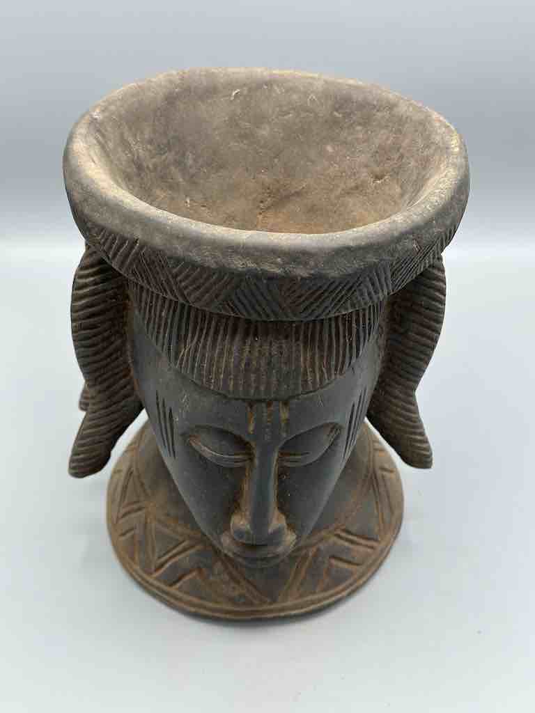 Baule Woman Head Motif Mortar - Mali