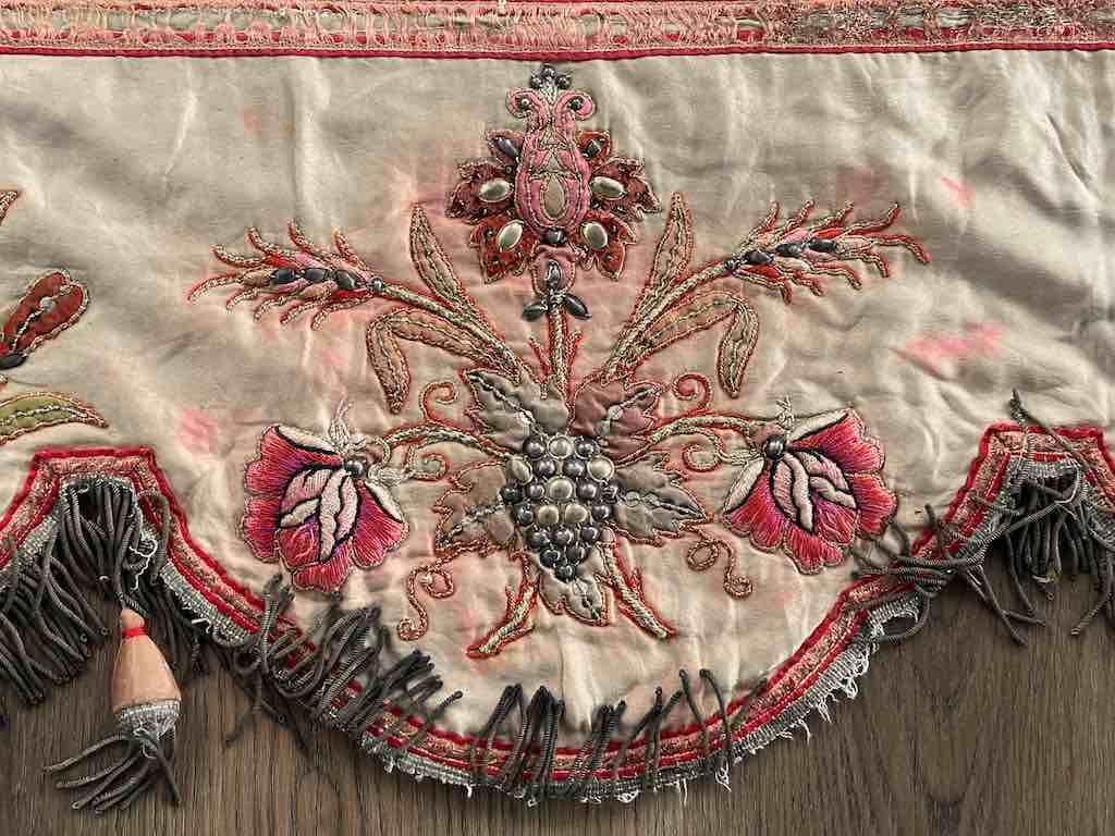 Antique Vietnamese Catholic Sacred Heart Design Authentic Ecclesiastical Cloth Altar Textile