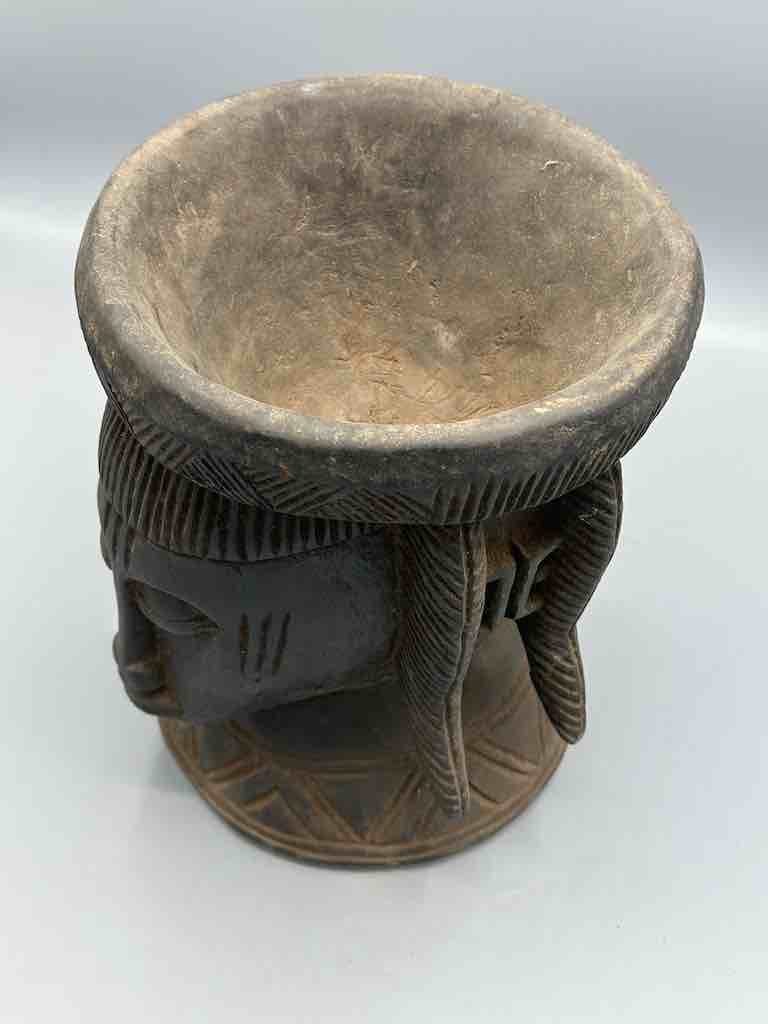 Baule Woman Head Motif Mortar - Mali