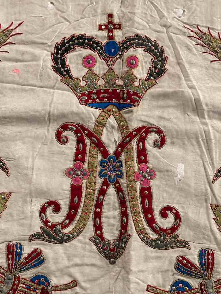 Antique Vietnamese Catholic Marian Cross Design Authentic Ecclesiastical Cloth Altar Textile