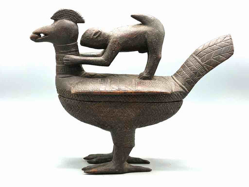 Wooden Chicken & Monkey Ritual Container | Ivory Coast, Africa