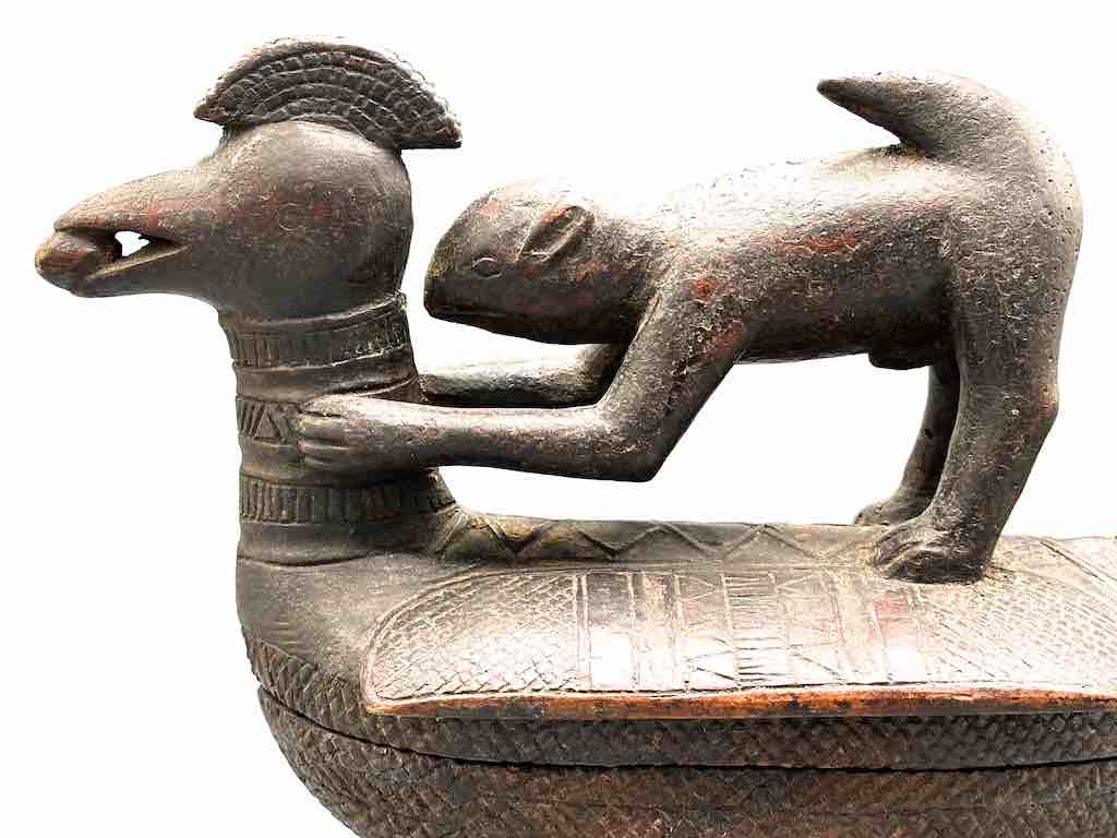Wooden Chicken & Monkey Ritual Container | Ivory Coast, Africa — Niger Bend