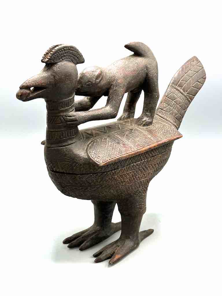 Wooden Chicken & Monkey Ritual Container | Ivory Coast, Africa — Niger Bend