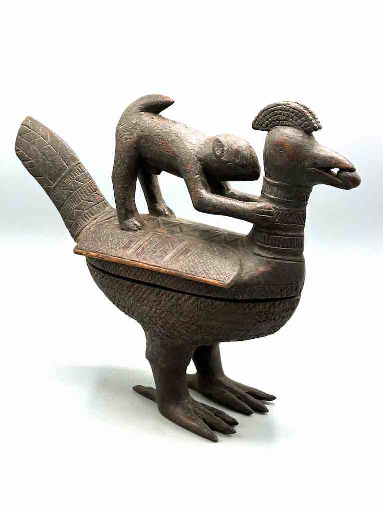 Wooden Chicken & Monkey Ritual Container | Ivory Coast, Africa