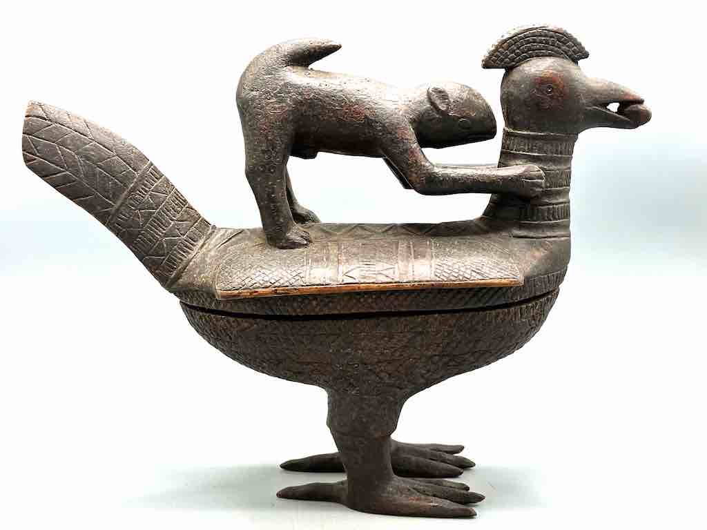 Wooden Chicken & Monkey Ritual Container | Ivory Coast, Africa