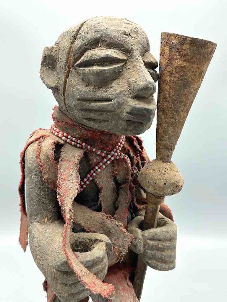 Vintage Fon Standing Man Large Penis Holding Gong Fetish Statue | 15" - Benin