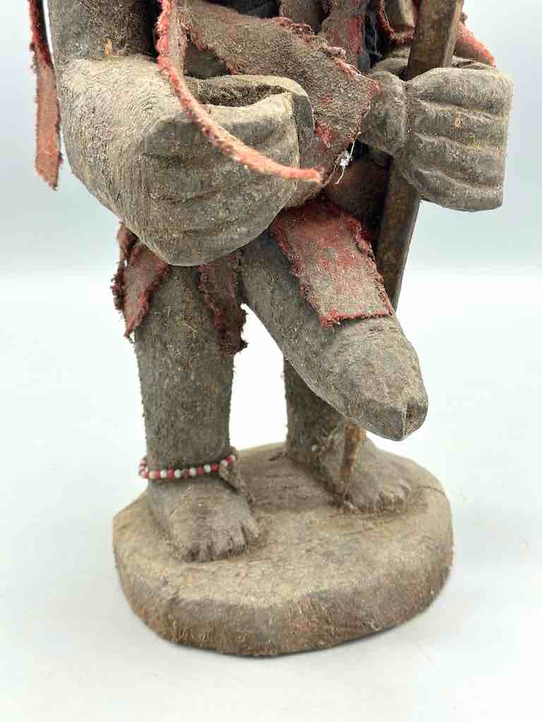 Vintage Fon Standing Man Large Penis Holding Gong Fetish Statue | 15" - Benin